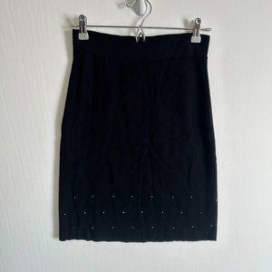 Vintage knit pencil skirt black silk gold beaded career party size small